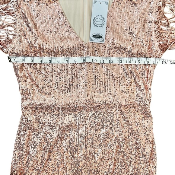 Sequin Fringe V-Neck Party Mini Dress in Rose Gold, XL - Picture 8 of 10